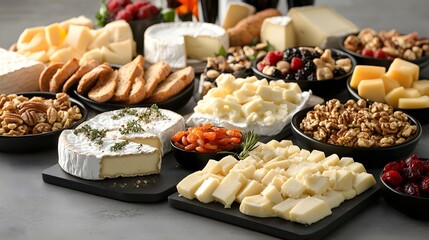 Assorted Cheeses Nuts Fruits and Crackers for a Party