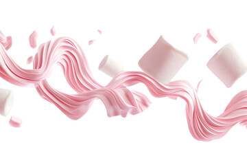 Soft marshmallows in falling motion, fluffy and sweet