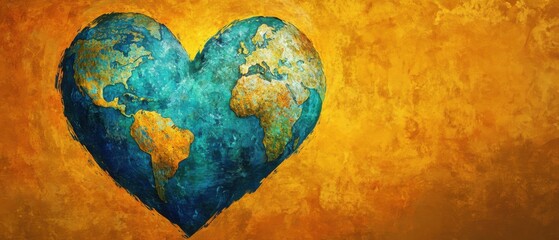 World Map Heart Shape, Global Love, Earth Day Concept Art