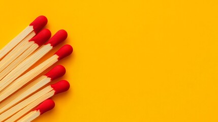 Naklejka premium Clean and Modern Flat Lay: Red-Tipped Matches Lined Diagonally on Yellow Background