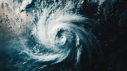 Fototapeta premium Cyclone's Fury: A mesmerizing satellite image captures the raw power and swirling chaos of a powerful cyclone, a breathtaking display of nature's immense force.