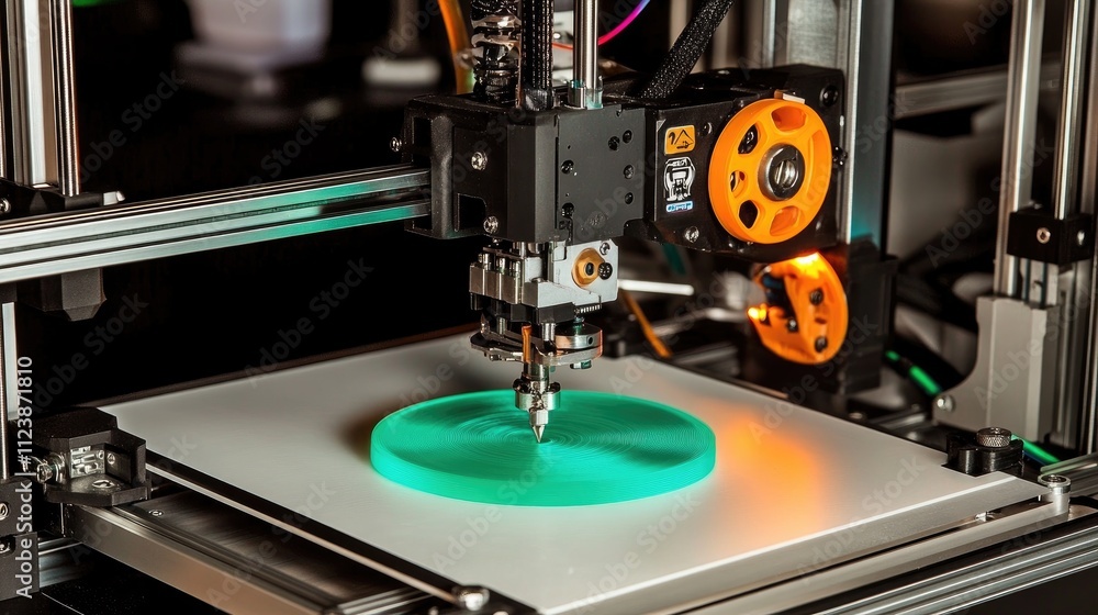 Poster modern 3d printer creating unique design on bright surface
