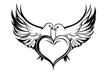 Obraz premium graceful doves and heart illustration for love themes