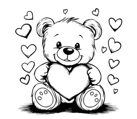 set of teddy bears with hearts illustration