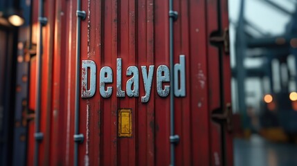 a red box cargo container with text delayed 