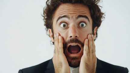Shocked businessMan, palm on his face, Plain White Background