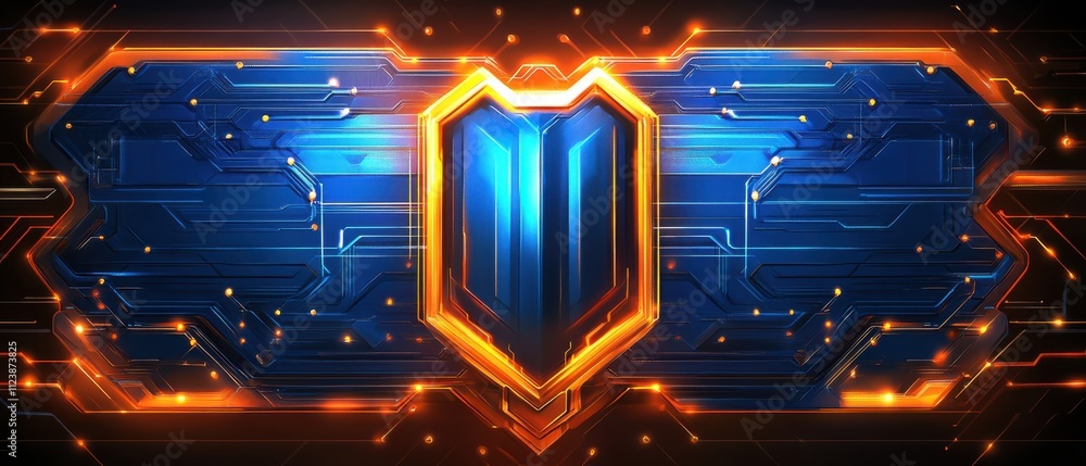 Poster futuristic abstract technology background with glowing circuit board and shield