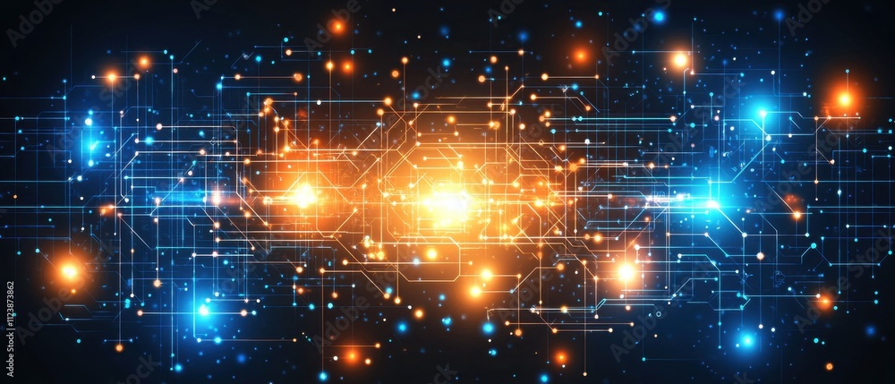 Poster abstract digital network technology background with glowing circuit board