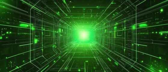 Obraz premium Futuristic Green Digital Tunnel: Abstract Technology Background