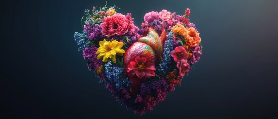 Vibrant Floral Heart: Anatomical Heart Surrounded by Colorful Flowers