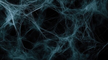 Fototapeta premium Intricate Spiderweb: A mesmerizing close-up of a spiderweb, its delicate threads creating a complex and ethereal pattern against a dark backdrop. The image evokes a sense of both beauty and intrigue.