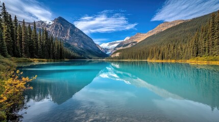 Serene Mountain Lake with Clear Water and Lush Green Forests