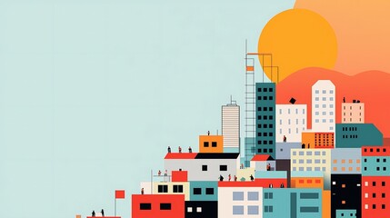 Obraz premium A cityscape with a large sun in the background