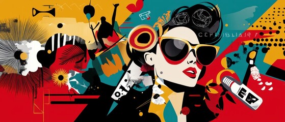 Vibrant Pop Art Woman Sunglasses Abstract Colorful Design