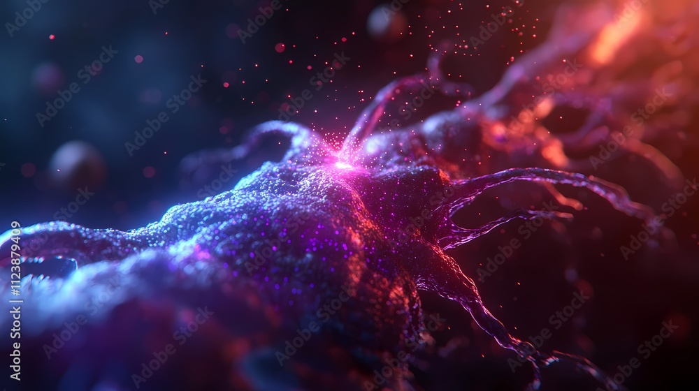 Aufkleber microscopic view of glowing neuron with synapses firing.