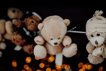  Stuffed Holiday Bears.Collection of Festive Animals Decorated for the Holidays.Festive Display of...