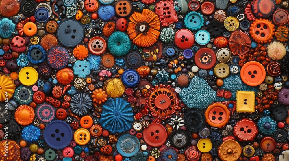 Poster colorful array of buttons and decoratives for craft projects