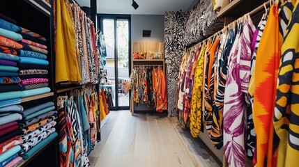 Fototapeta premium Colorful Fashion Store Interior with Vibrant Clothing Display