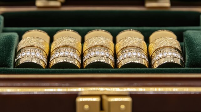 Elegant Gold Rings Displayed in Luxurious Velvet Jewelry Box