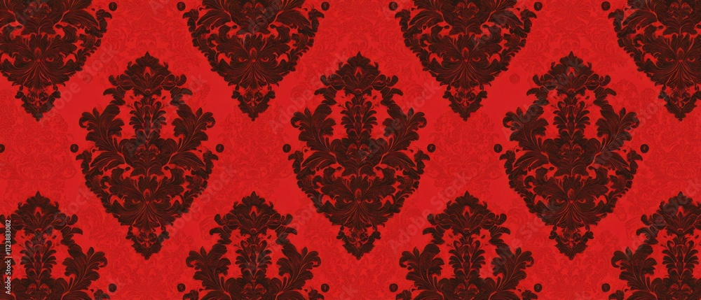 Poster elegant red and black damask pattern seamless texture background