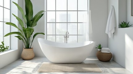 Fototapeta premium Bright and Airy Bathroom with Freestanding Tub