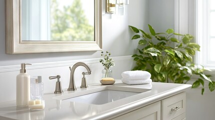 Fototapeta premium Bright and Airy Bathroom with Ceramic Sink