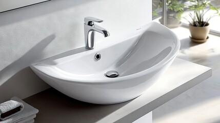 Fototapeta premium Modern White Sink with Elegant Curves