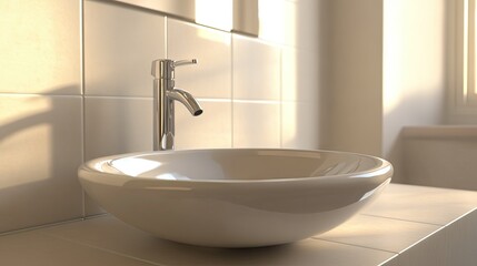 Fototapeta premium Elegant White Basin with Sleek Faucet in Soft Light