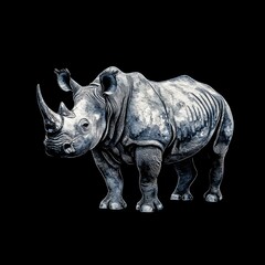 Obraz premium Watercolor Illustration of a Standing White Rhinoceros