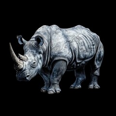 Fototapeta premium A White Rhinoceros Standing Against a Black Background