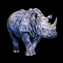 Obraz premium Watercolor Illustration of a Rhino Standing on a Black Background