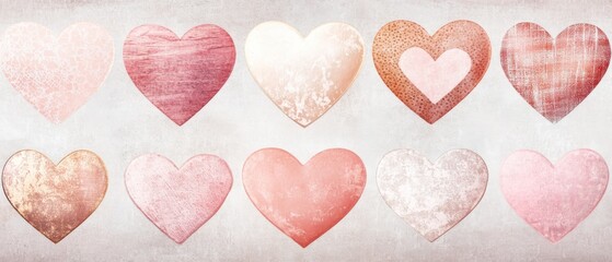 Obraz premium Romantic Rose Gold Hearts Collection: Valentines Day Texture Background