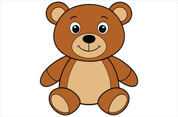 Fototapeta premium brown teddy bear sits on a white background, toy, cartoon, bear vector, silhouette.