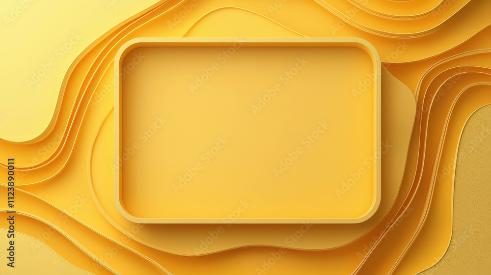 Poster modern yellow abstract design with rectangular frame and wavy background