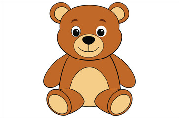 Obraz premium brown teddy bear sits on a white background, toy, cartoon, bear vector, silhouette.