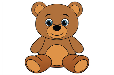 Obraz premium brown teddy bear sits on a white background, toy, cartoon, bear vector, silhouette.