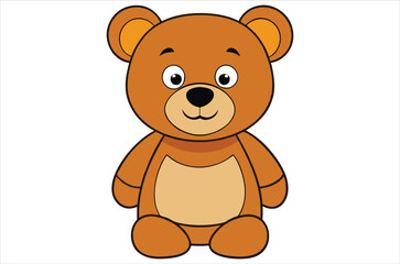 Obraz premium brown teddy bear sits on a white background, toy, cartoon, bear vector, silhouette.