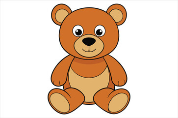 Obraz premium brown teddy bear sits on a white background, toy, cartoon, bear vector, silhouette.