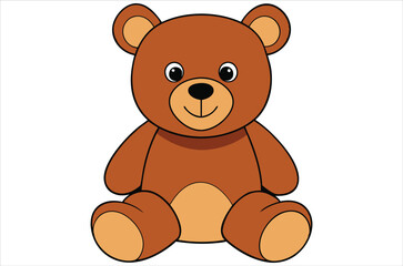 Fototapeta premium brown teddy bear sits on a white background, toy, cartoon, bear vector, silhouette.