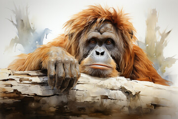 orangutan, watercolor on white background, 