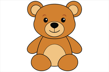 Obraz premium brown teddy bear sits on a white background, toy, cartoon, bear vector, silhouette.