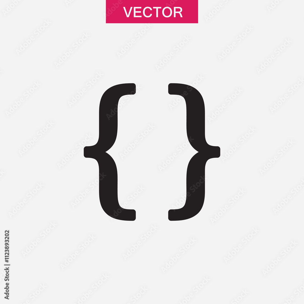 Poster curly braces, curly brackets vector flat black linear illustration for web and app..eps
