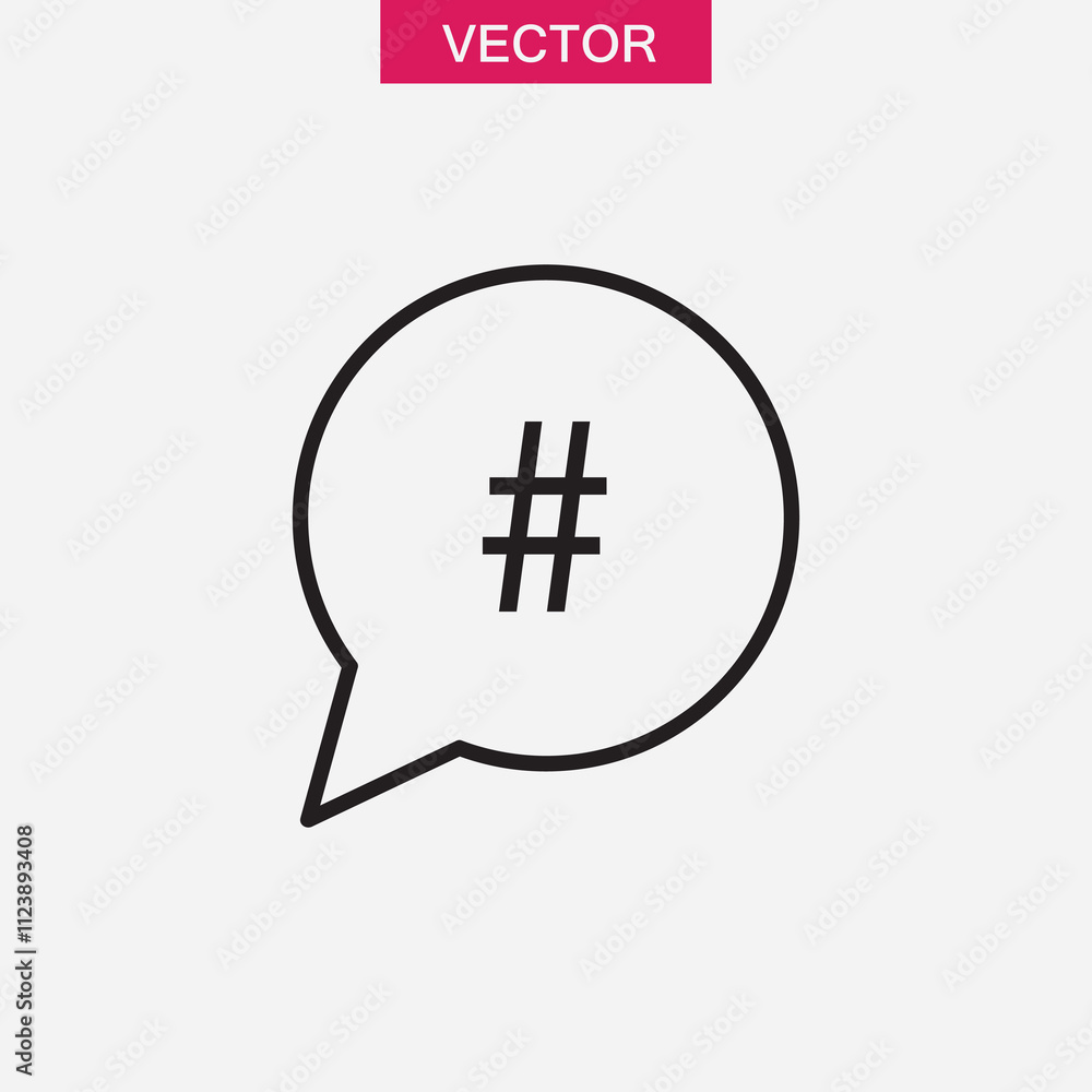 Poster hashtag icon in speech bubble. vector flat black linear illustration for web and app..eps