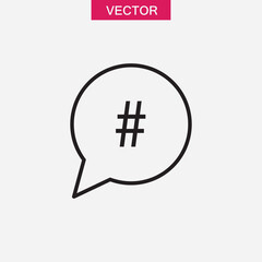 Obraz premium Hashtag icon in speech bubble. vector flat black linear illustration for web and app..eps