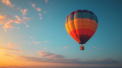 Obraz premium A colorful hot air balloon soaring in a serene sunset sky.