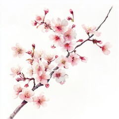 Obraz premium Delicate watercolor painting of blossoming cherry branch.