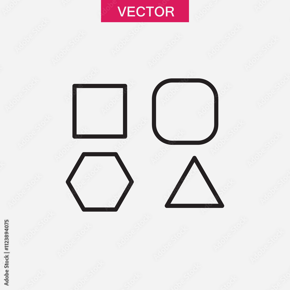Poster basic geometric shapes icon set. vector flat black linear illustration for web and app..eps