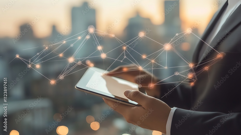 Poster global network connection on digital tablet