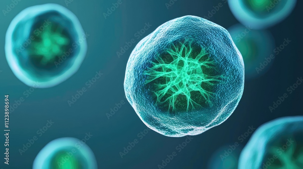 Aufkleber close-up view of vibrant microbial cells showcasing their intricate structures.