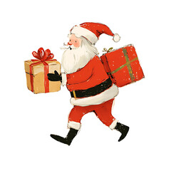 Santa Claus brings presents and gifts, cartoon character in white background